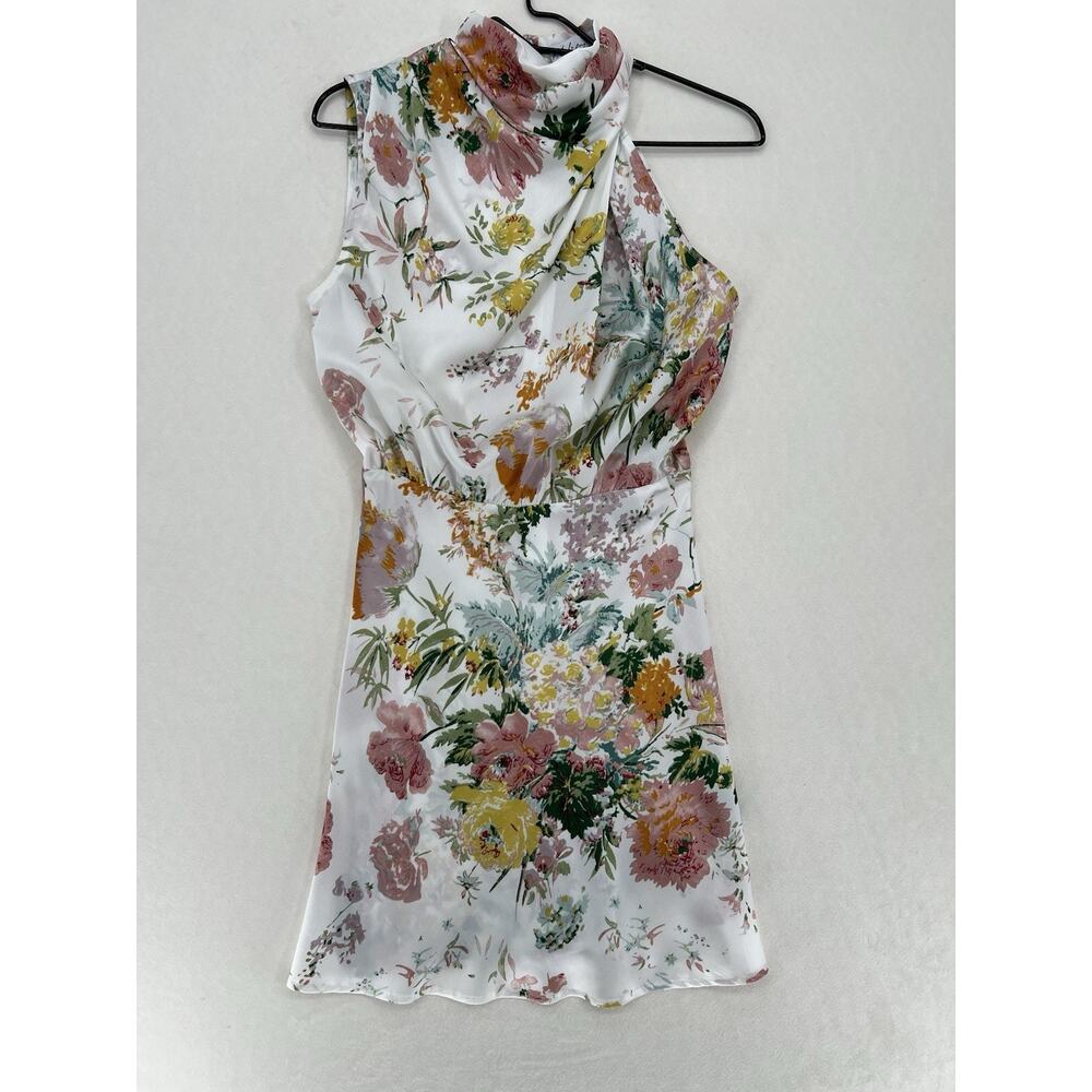 Petal & Pup Womens US 8 Floral Mini Dress White High Neck Sleeveless Garden Part